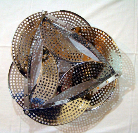 Adeela Suleman  Drainer 2, 2009  Electroplated pan, drainer, nuts and bolts  15h x 15w x 3.50d in
